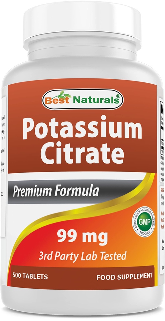 Bästa naturliga kaliumcitrat 99mg 500 tabletter - 3rd Party Lab Tested