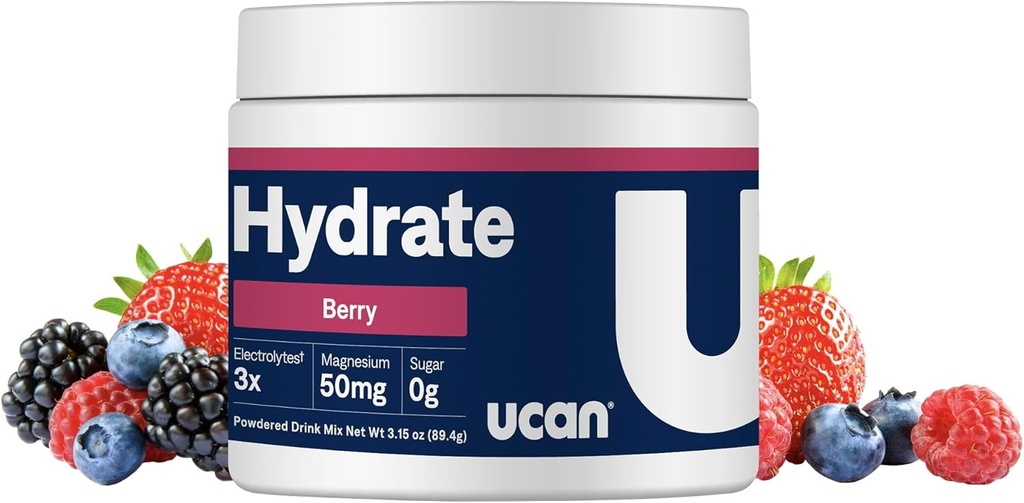 UCAN Hydrate Electrolyte Drink Mix (Berry, 30 Servings) Sugar-Free, Keto-Friendly, Vegan, Non-GMO, Gluten-Free Electrolyte Powder med kalium & Magnesium för löpare & idrottare