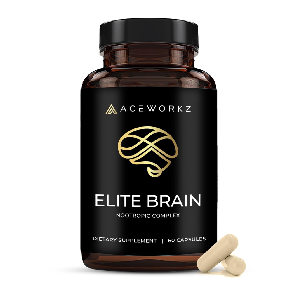 Elite Brain - Nootropic Supplement for Focus, Memory & Mental Clarity - Caffeine-Free Natural Energy med Lion's Mane, L-Theanine & Vitamin B Complex (60 kapslar)