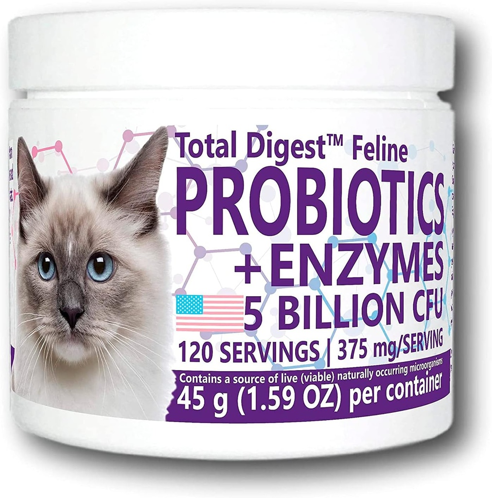 Total DigestTM Feline Probiotics and Enzymes, All-Natural Digestive System Dietary Supplement Formel för katter (120 portioner)