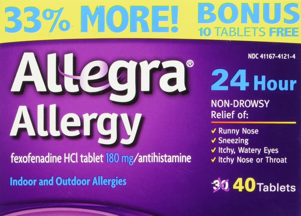 Allegra Allergy 40 tabletter (Bonus Pack - 33% Mer) 24 timmars skydd - Non Drowsy