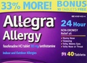 Allegra Allergy 40 tabletter (Bonus Pack - 33% Mer) 24 timmars skydd - Non Drowsy