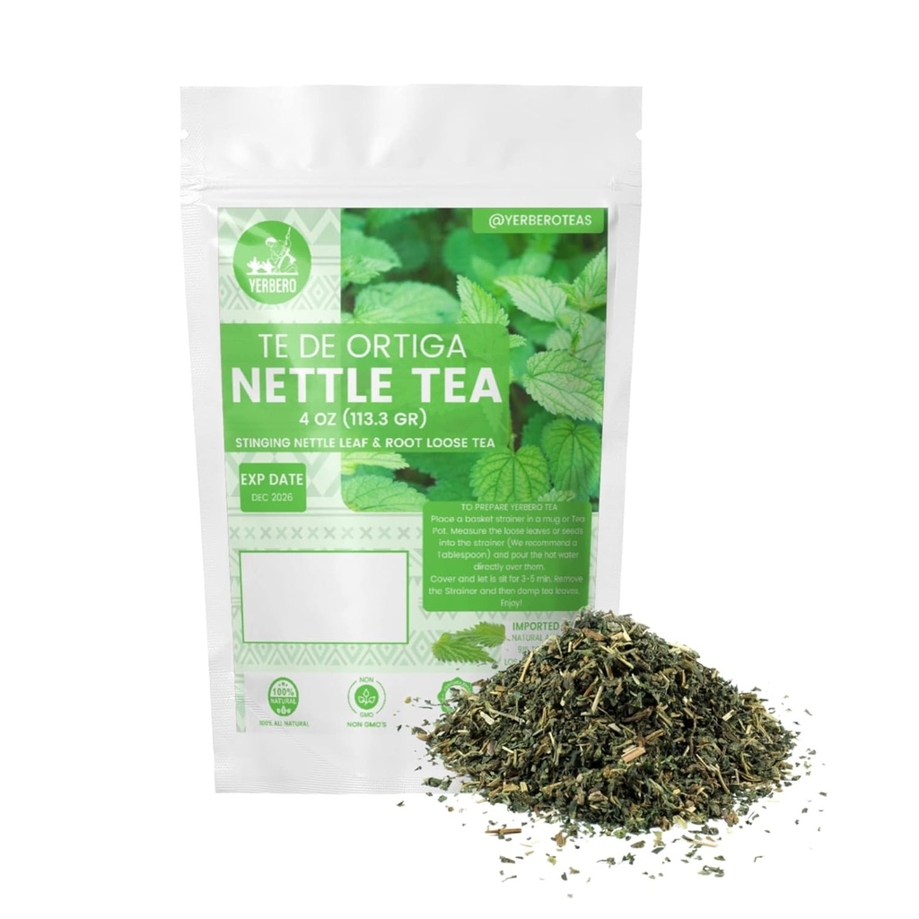 Yerbero - Stinging Nettle Leaf & Root Loose Tea 4oz (113 gr) | Urtica Dioica | Gör 30 + koppar | Wildcrafted, Stand Up Resealable Bag | Crafted By Nature100% All Natural, icke-GMO, Gluten-fri.