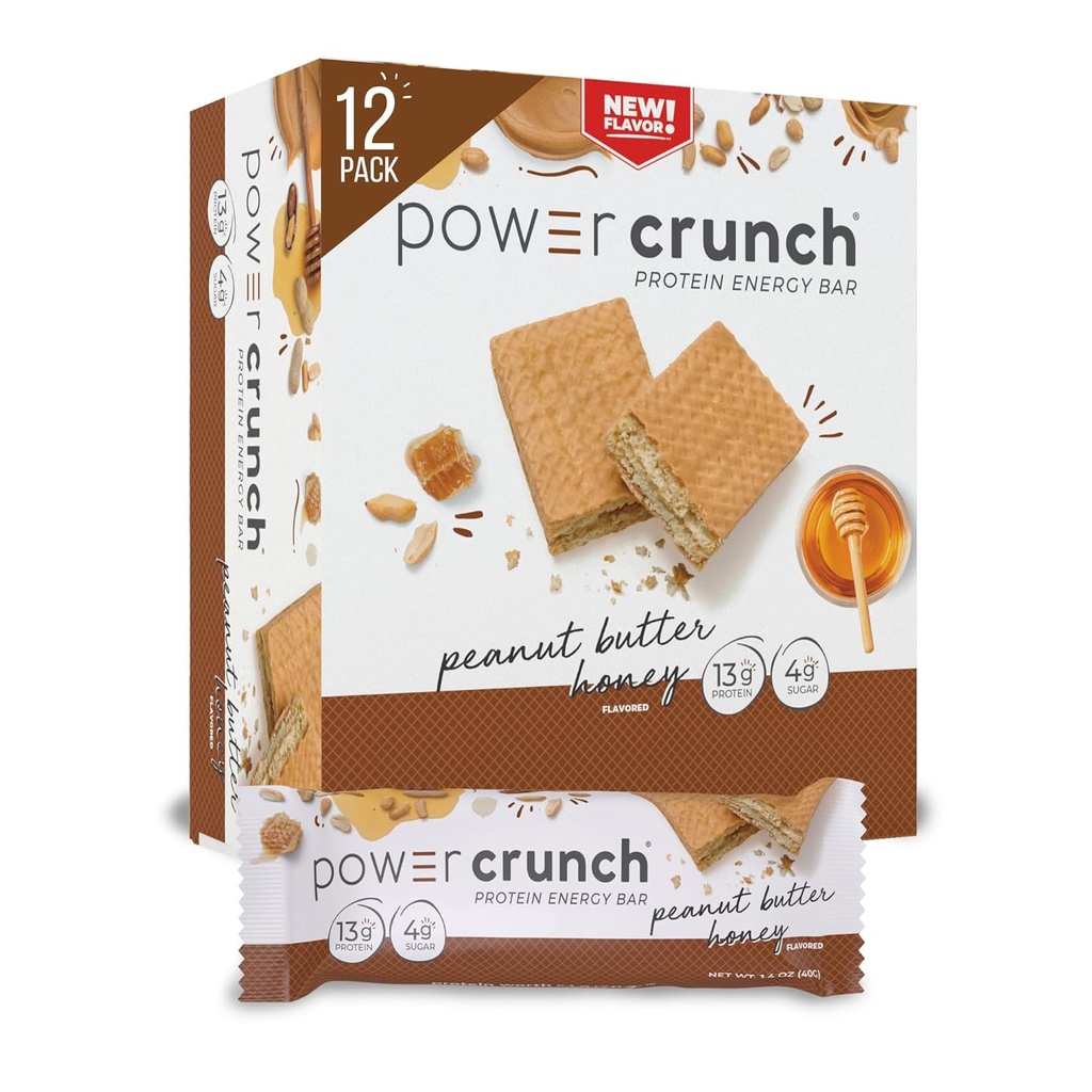 Power Crunch Protein Wafer Bars, High Protein Snacks med läckra smak, jordnötssmör Honung, 1.4 Ounce (12 greve)