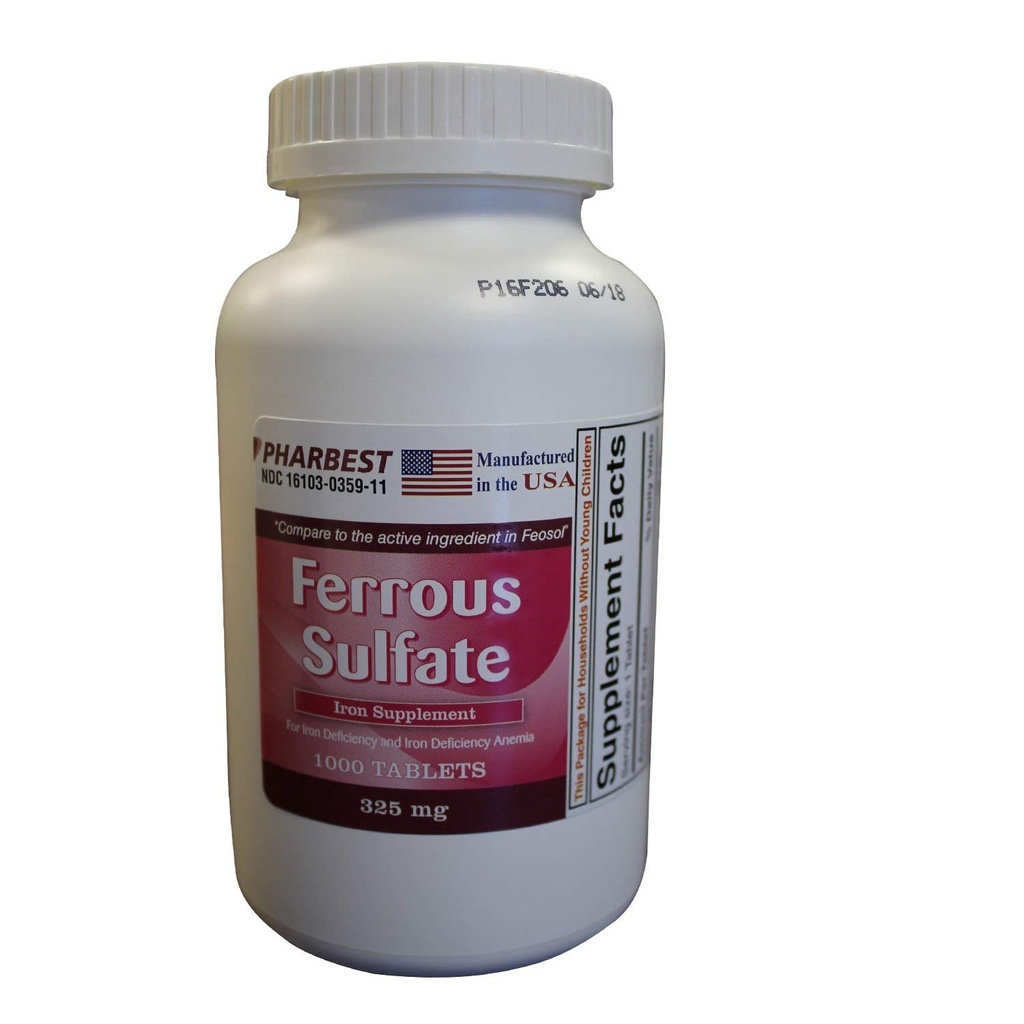 Ferrous Sulfate 325 mg tabletter, 1000 greve