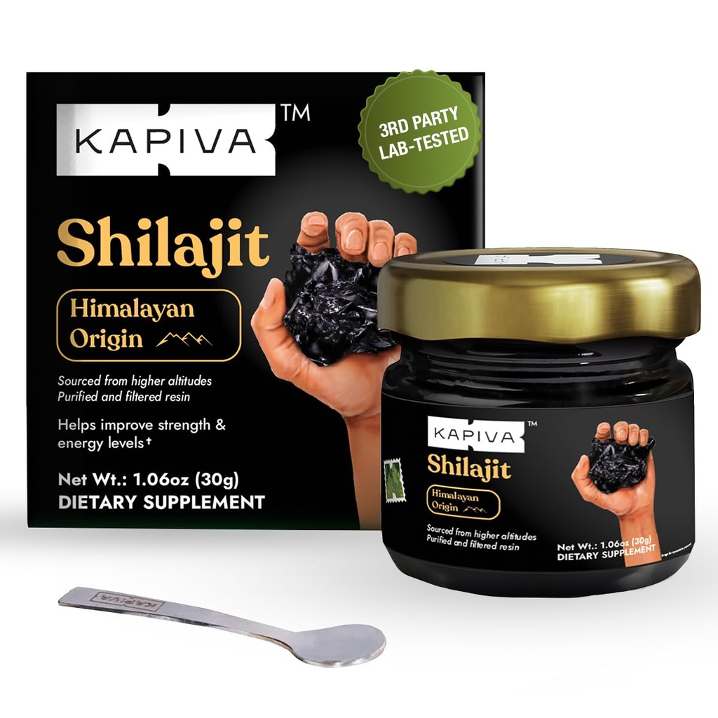 Kapiva 100% Pure Himalayan Shilajit Resin(30gm), Hög styrka för män och kvinnor | 120 portioner på 250 mg | 80+ Spårmineraler, Upp till 70% Fulvic Acid | Autentisk | Naturlig energi & immunstöd