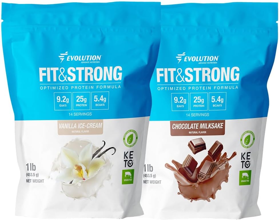 Evolution Advance Nutrition Fit & Strong - Pure Whey Protein Powder med BCAA, naturlig smak - 2 pund (Vanilla) + Fit & Strong- Pure Whey Protein Powder med BCAA - 2 pund (Chocolate)