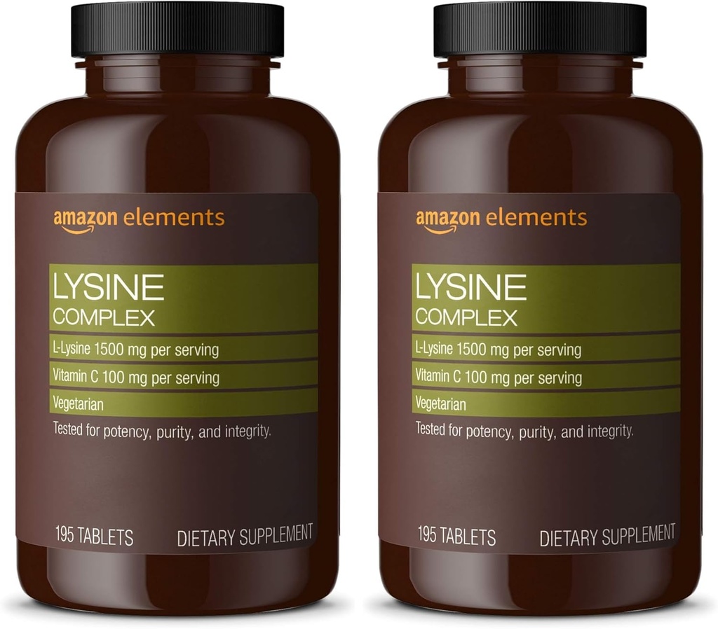 Elements Lysine Komplex med vitamin C för Immune Health Support, Vegetarian, 65 portioner, 195 greve (Packaging May Vary) (Pack of 2)