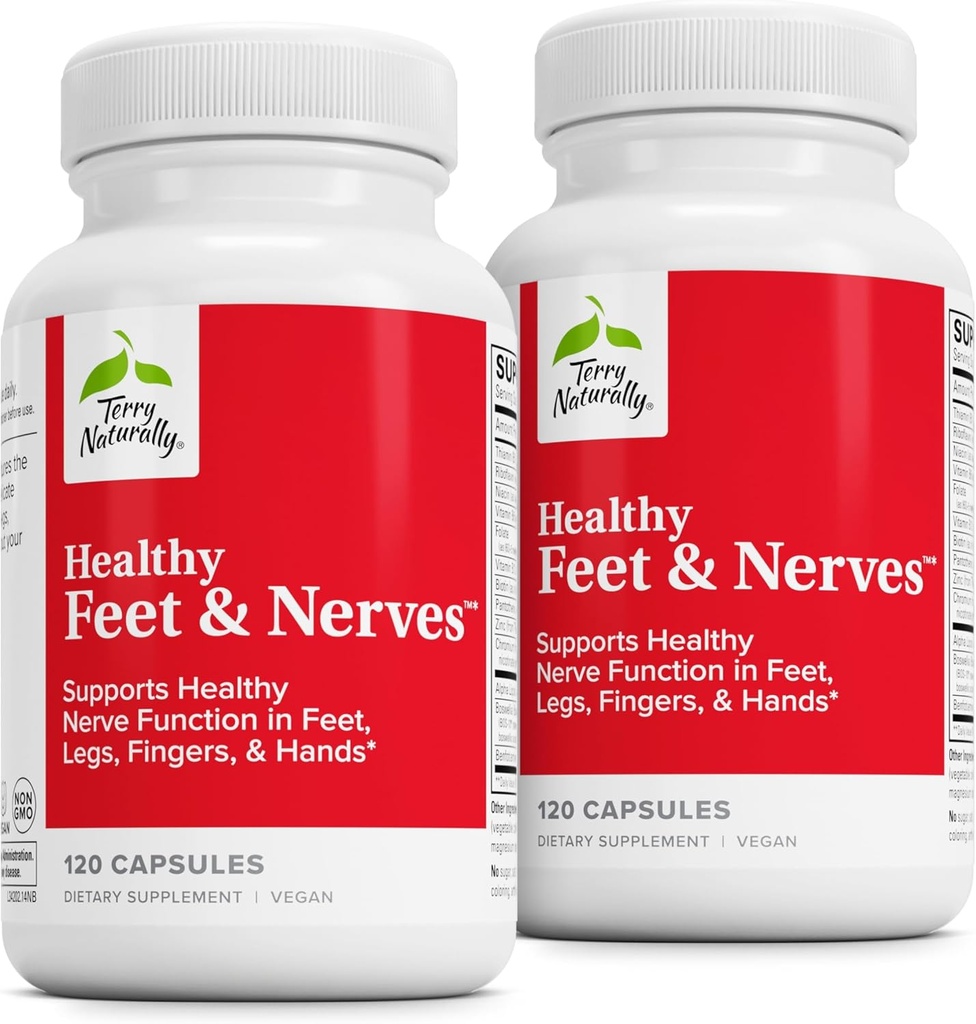 Terry Naturally Healthy Feet & Nerves - Herbal Supplement med Bioactive Vitamin B12 - Circulation & Nerve Health Support Supplement - Vegan Capsules med Boswellia Serrata - 120 kapslar (Pack of 2)