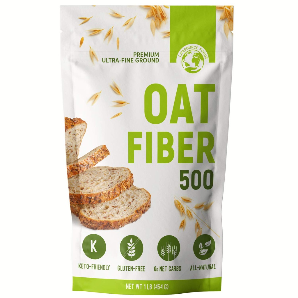 LifeSource Foods Oat Fiber 500 (1 LB) Keto, Zero-Carb, Gluten-Free, All-Natural Fiber för Low-Carb Baking och Bröd, OU Kosher, Återförsäljbar Pouch