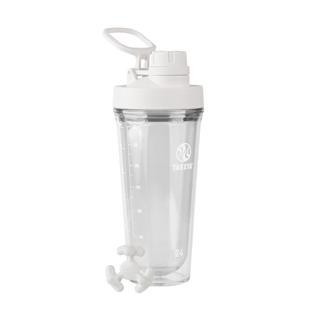 Takeya Protein Shaker - BPA-Free Plastic Shaker Bottle med Leak-Proof Spout Lid - Easy Carry Shaker för Gym & Mer - Dishwasher-Safe Reusable Shaker med Spout Lid - 24 oz, Cloud White