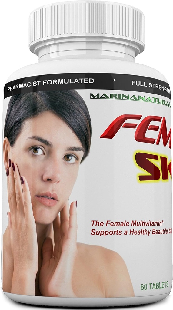 FEMVIT Skin Multivitamin, Multi-Minerals & Herbal Extracts för yngre hud. Anti Aging, Anti Wrinkle med Collagen, Hyaluronic Acid och Biotin. 60 tabletter (Inte en Cream)