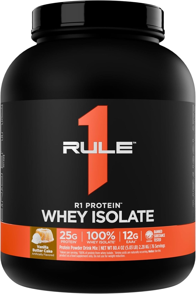 Regel 1 R1 Protein Whey Isolate - med 25g Protein & 6g BCAA Exclusively från Isolated & Hydrolyzed källor för träningsåterhämtning (5 pund *, Vanilla Butter Cake)