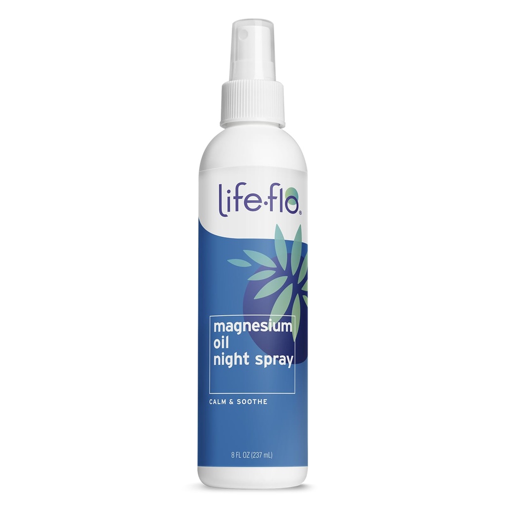 Life-flo Magnesium Oil Night Spray, Soothing Magnesium Spray w/Magnesium Chloride från Zechstein Seabed och Lavender Oil, Calms and Relaxes Body and Mind, 60-dagars garanti, inte testad på djur, 8oz