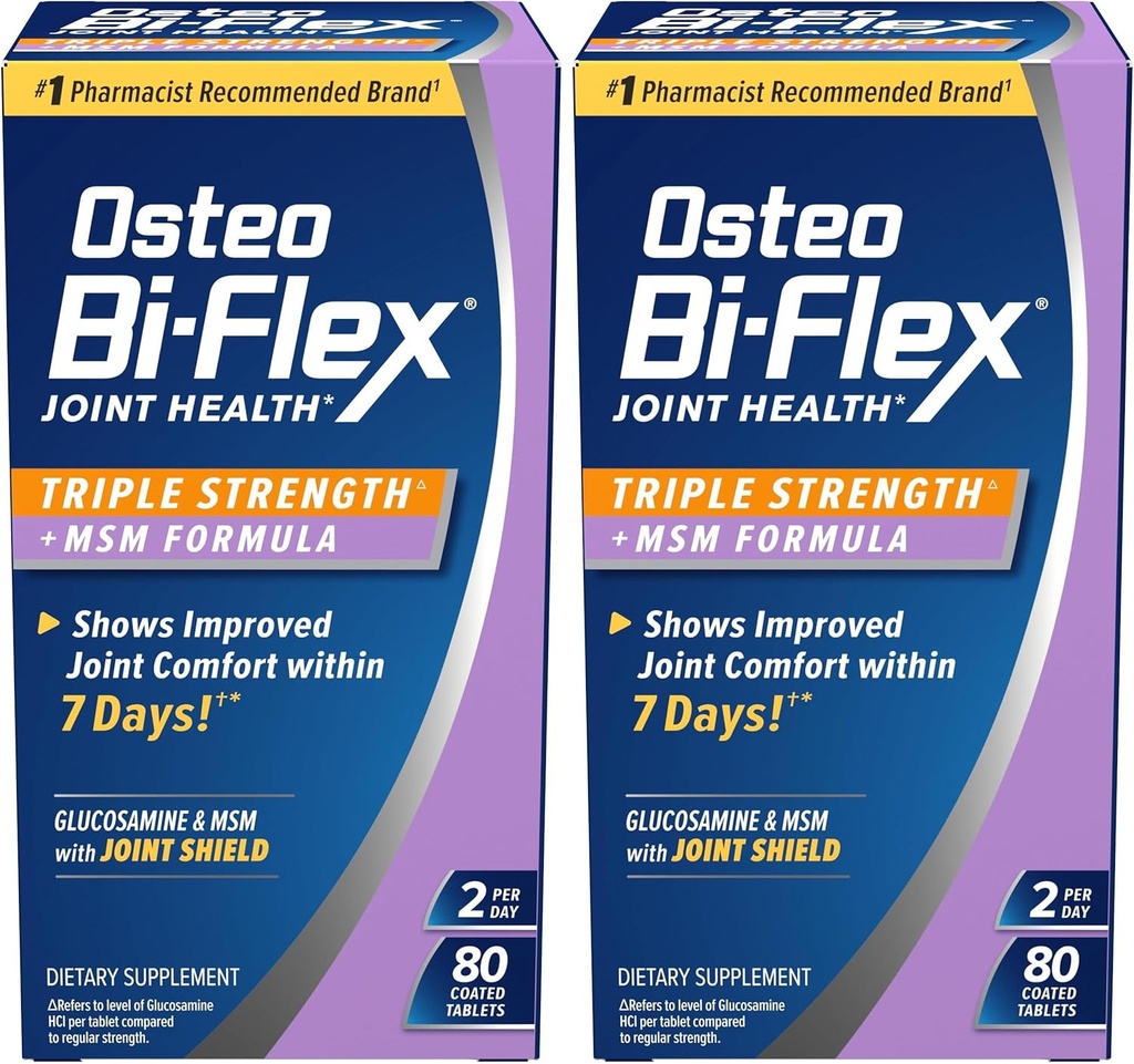 Osteo Bi-Flex Triple Strength(5) med MSM, Glukosamin Joint Health Supplement, Coated Tablets, 80 Count (Pack of 2)