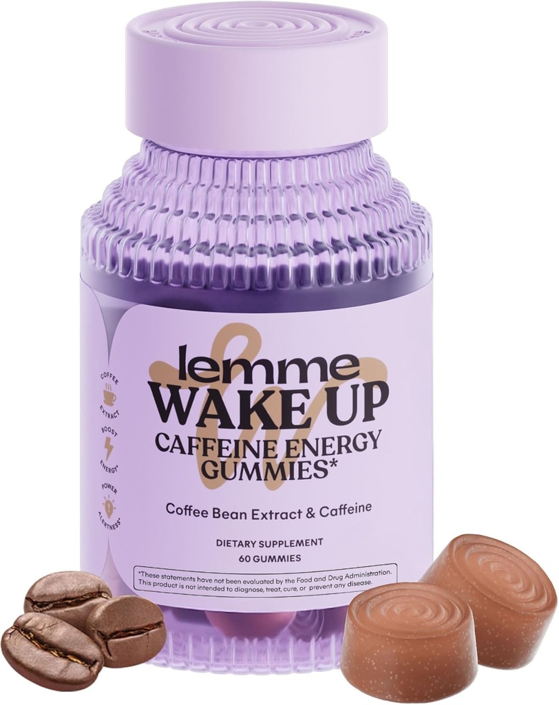 Lemme Wake Up Caffeine Energy Gummies, 80 mg koffein per servering, kaffeböna extrakt, Cappuccino smak, vegetarisk och glutenfri, 1 månads leverans (60 ct)
