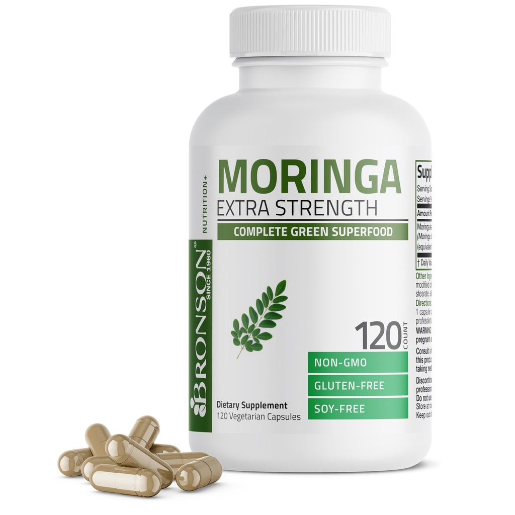 Bronson Moringa extra styrka kapslar Moringa Oleifera Powder, 120 greve