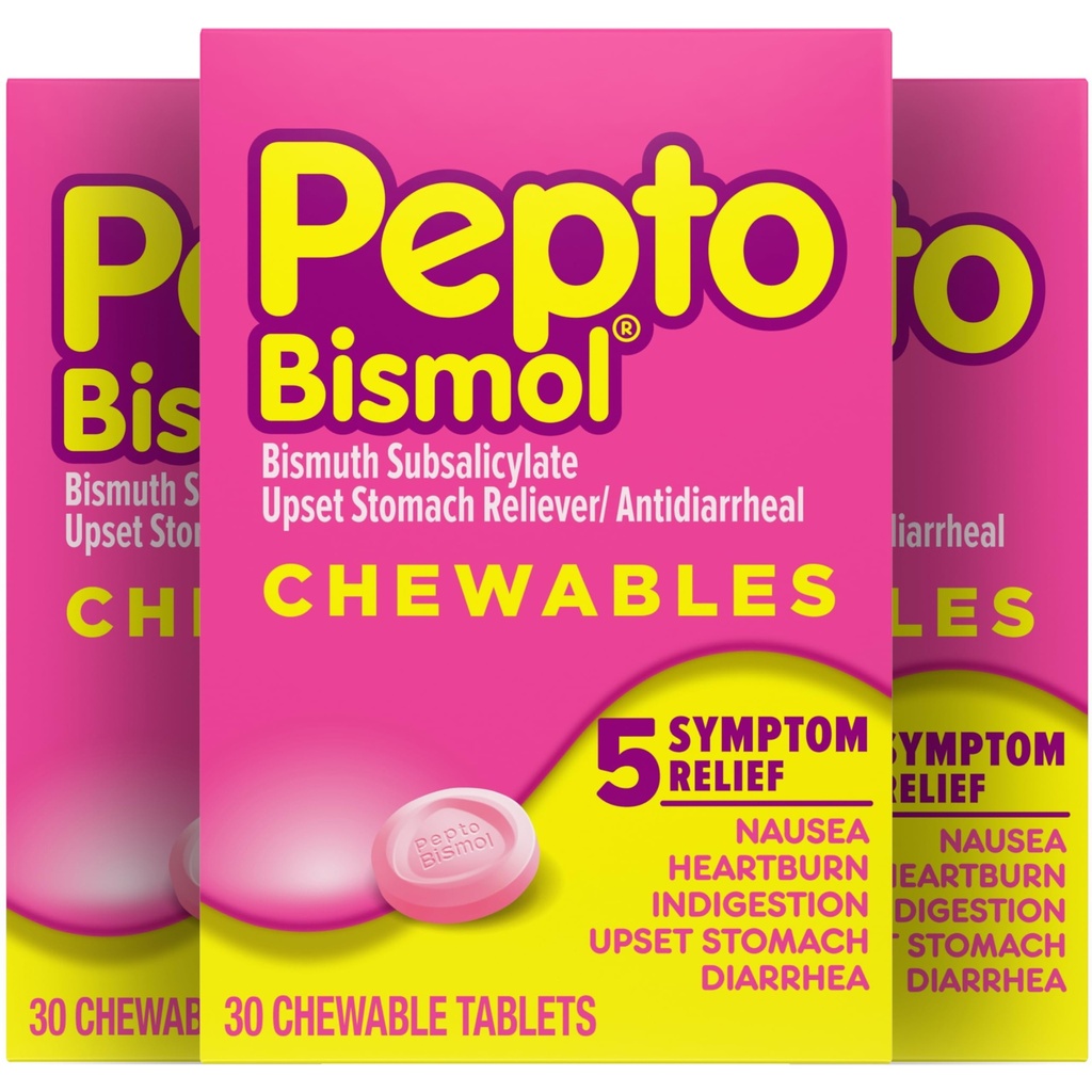 Pepto Bismol Chewable tabletter för Nausea, Heartburn, Indigestion, Upset Stomach och Diarrhea Relief, Original Flavor, 90 Total (3 Packs of 30)