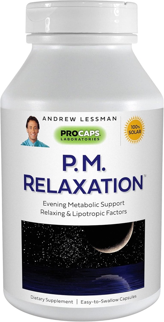 ANDREW LESSMAN P.M. Relaxation - 90 kapslar - Naturligt stöd för äkta vilsam sömn med Melatonin, Valerian, Passionflower, Hops, Chamomile. Ingen morgongrogginess liten lätt att svälja kapslar
