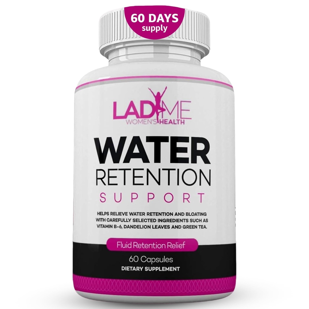Water Retention Pills for Women Bloating Relief with Vitamin B6, Dandelion & Green Tea Natural Diuretic for Water Draining, Bloating & Swelling Detox Capsules - 60 Caps (2 Months Supply) - by LadyMe