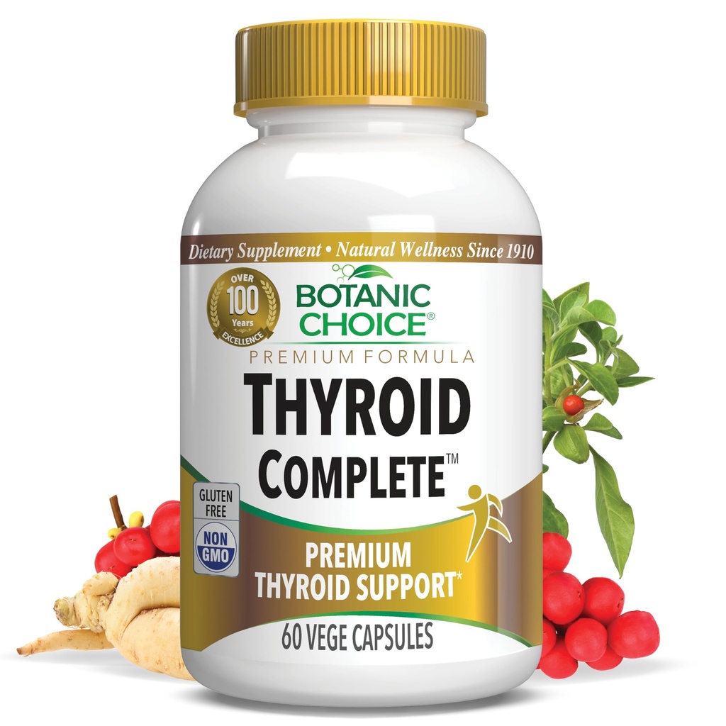 Botaniskt val Thyroid Complete -Stöd nu med Ashwagandha, Schisandra Chinensis, jod - för Thyroid Energy, hår, nagelhälsa, hjärthälsa, Hormonstöd (60 Vege Caps)