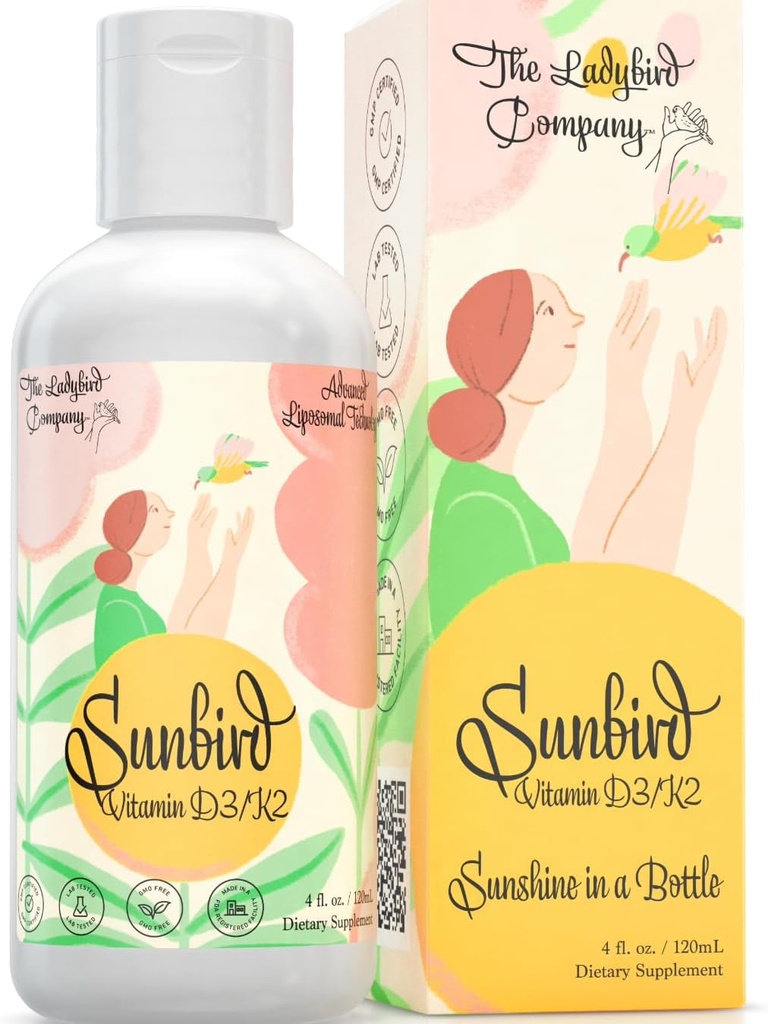 Sunbird Liposomal Liquid Vitamin D for Women - Premium Vitamin D3 and K2 for Menopause, Fertility, Pregnancy & Bone Health - Sugar-Free, Vegetarian, Sublingual Liquid Vitamin D3 with K2, Made in USA