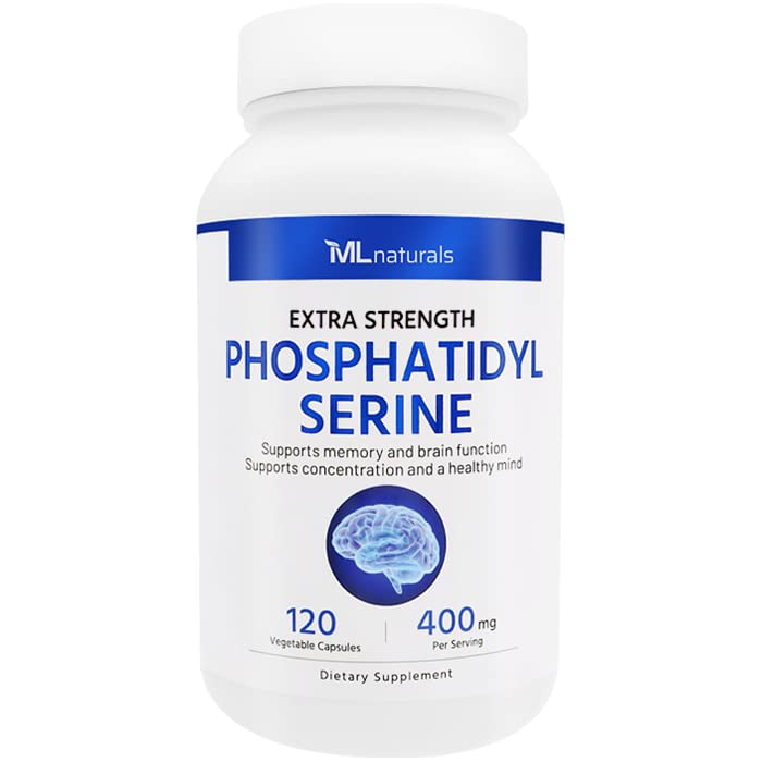 ML Naturals Phosphatidyl Serine 400 mg (hög dos) 120 vegetabiliska kapslar. Stöder Memory & Brain Function, Non-GMO, NSF-Certified & CGMP-Compliant