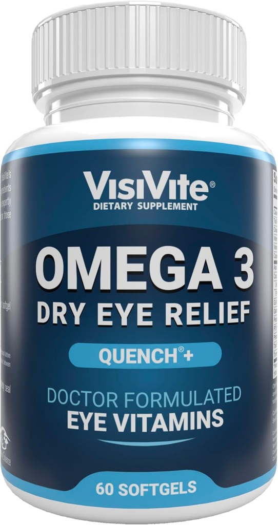 Omega 3 Dry Eye Supplements med EPA och DHA - VisiVite Dry Eye Relief Quench + Ögonvitaminer för torra ögon med Omega 3 Supplement - Torra ögonvitaminer tillverkade med Omega 3 Fiskolja - 60 Softgels.