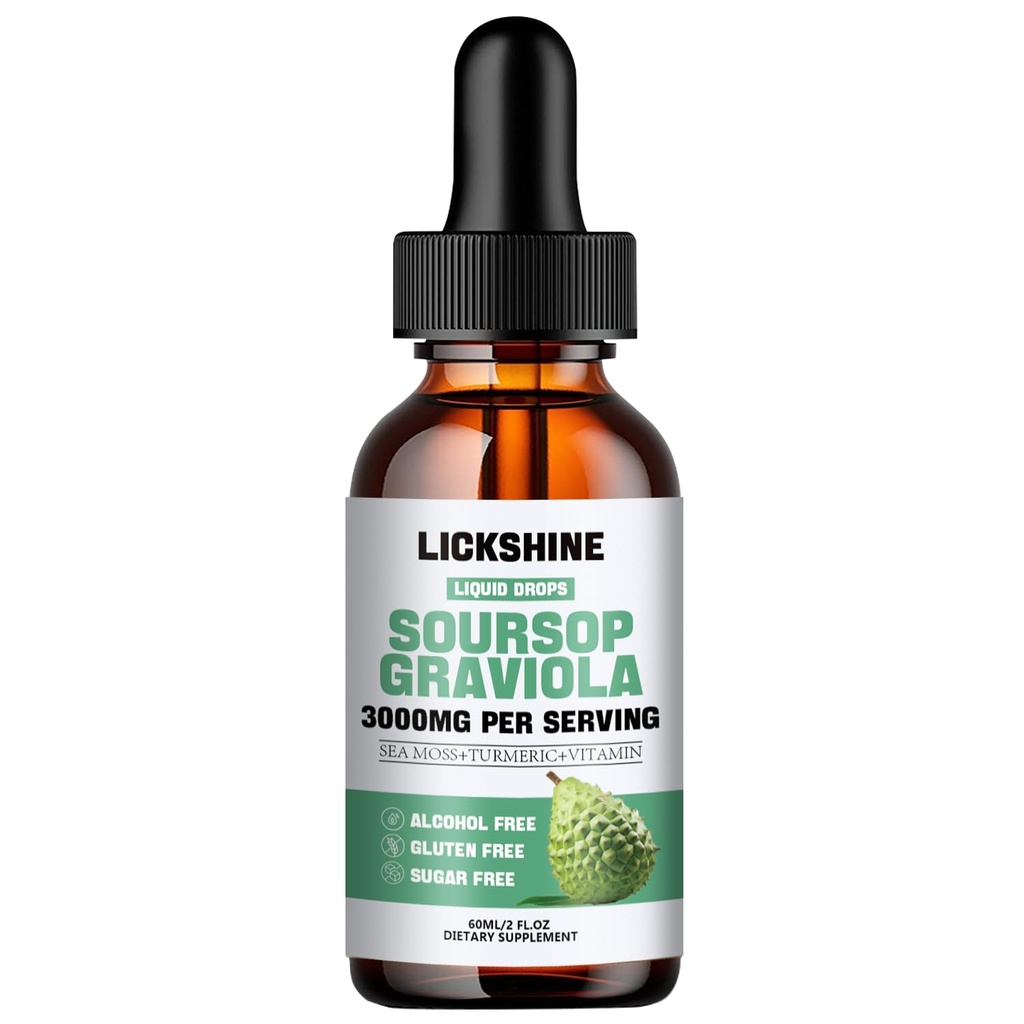 1 Packs 3000MG Soursop Graviola Liquid Drop för cellstöd & regeneration, lmmune, Gut, Antioxidant, Mood, Relax, Liver och Sleep Zzz - Soursop Graviola Leaf Extract, Sea Moss, Turmeric - 2Fl Oz