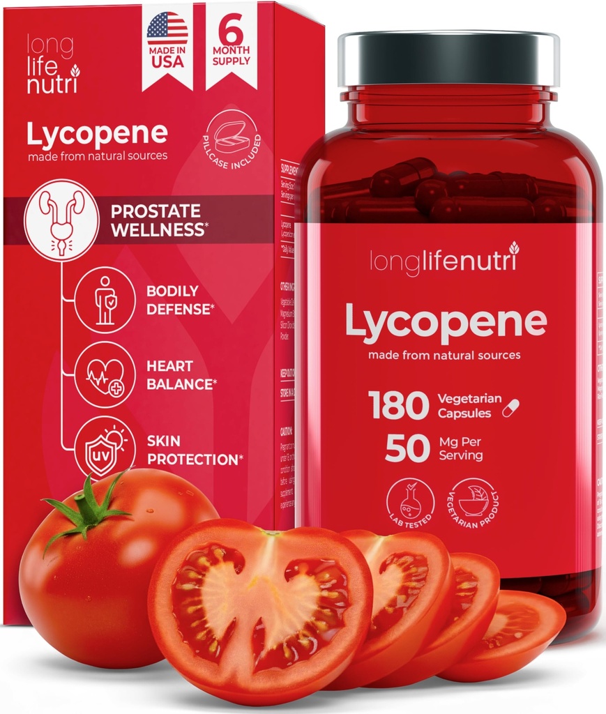 Lycopene 50mg 180 vegetariska kapslar | Tillskottshälsa | Naturlig tomatextrakt Non-GMO | Pure Powder