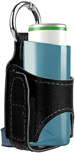 2pcs Portable Asthma Inhaler Holder, Lightweight PU Leather Protective Travel Handy Asthma Inhaler Case for Adults and Kids,Holder Only (Black)
