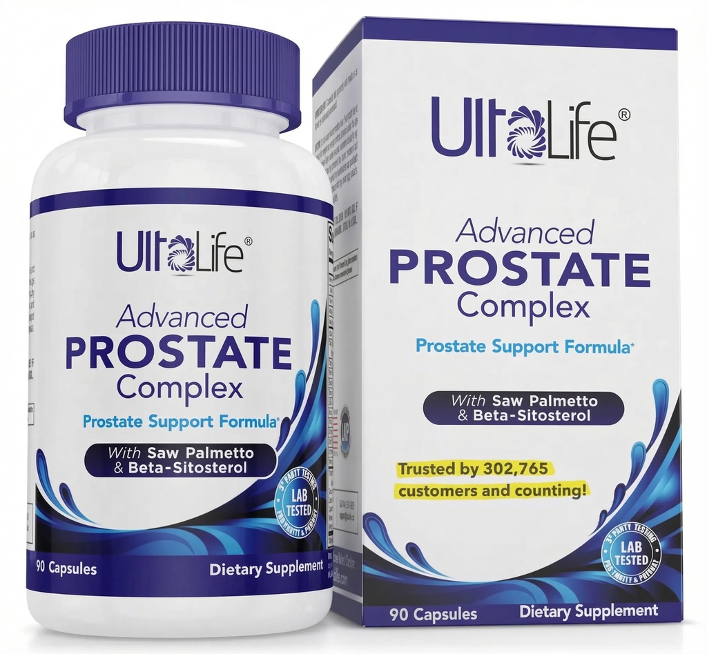 ULTALIFE Advanced Saw Palmetto Prostate Supplement för män med Beta Sitosterol främjar urinkomfort, sömnkvalitet och prostatahälsa 90 kapslar