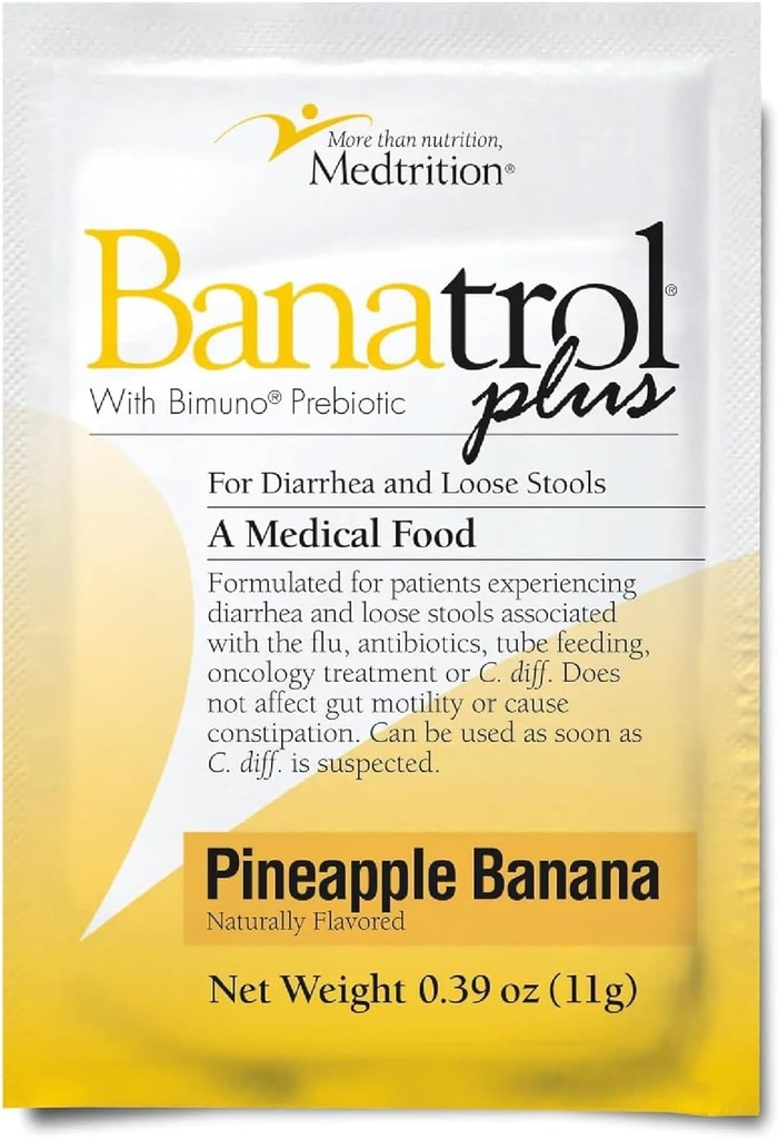 Banatrol® Natural Anti-Diarrheal med prebiotika, lättnad från kronisk diarré, IBS, återkommande diarré, kliniskt stödd medicinsk mat, icke-konstiperande, 25 portioner (Ananas)
