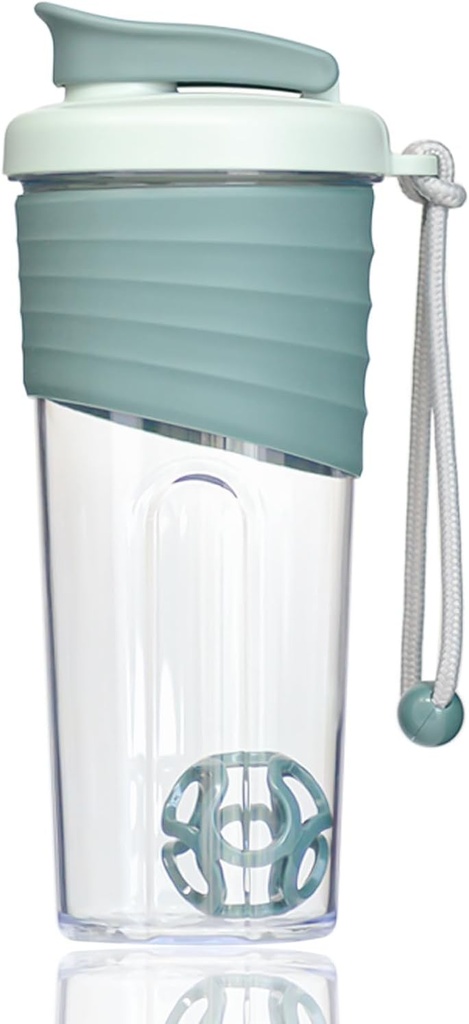 Protein Shaker Bottle 24oz - Teal Transparent Tritan med mätskala, Silicone Grip & Teal Shaker Ball - Perfekt för protein Shakes, Smoothies och Supplements