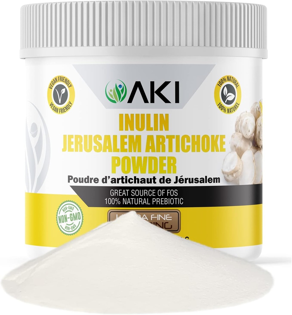 AKI Inulin Jerusalem Artichoke Powder (6oz/170g) Bra i fiber och prebiotikum, idealisk för kaffe, smoothies, juice och andra måltider - Vegan, Gluten-Free (Pack av 1)
