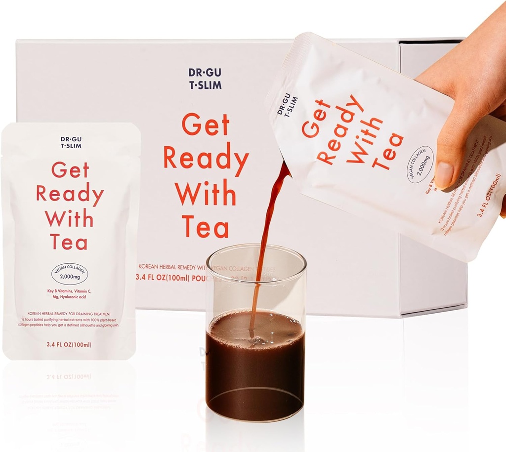 DR.GU T.SLIM Korean Collagen Supplements - Mixed Berry Taste | Korean Vegan Collagen Peptides och Herbal Extracts Liquid | 20 Packs (1 Box) - Din Go-to för glödande ansikte - Bli redo med Tea