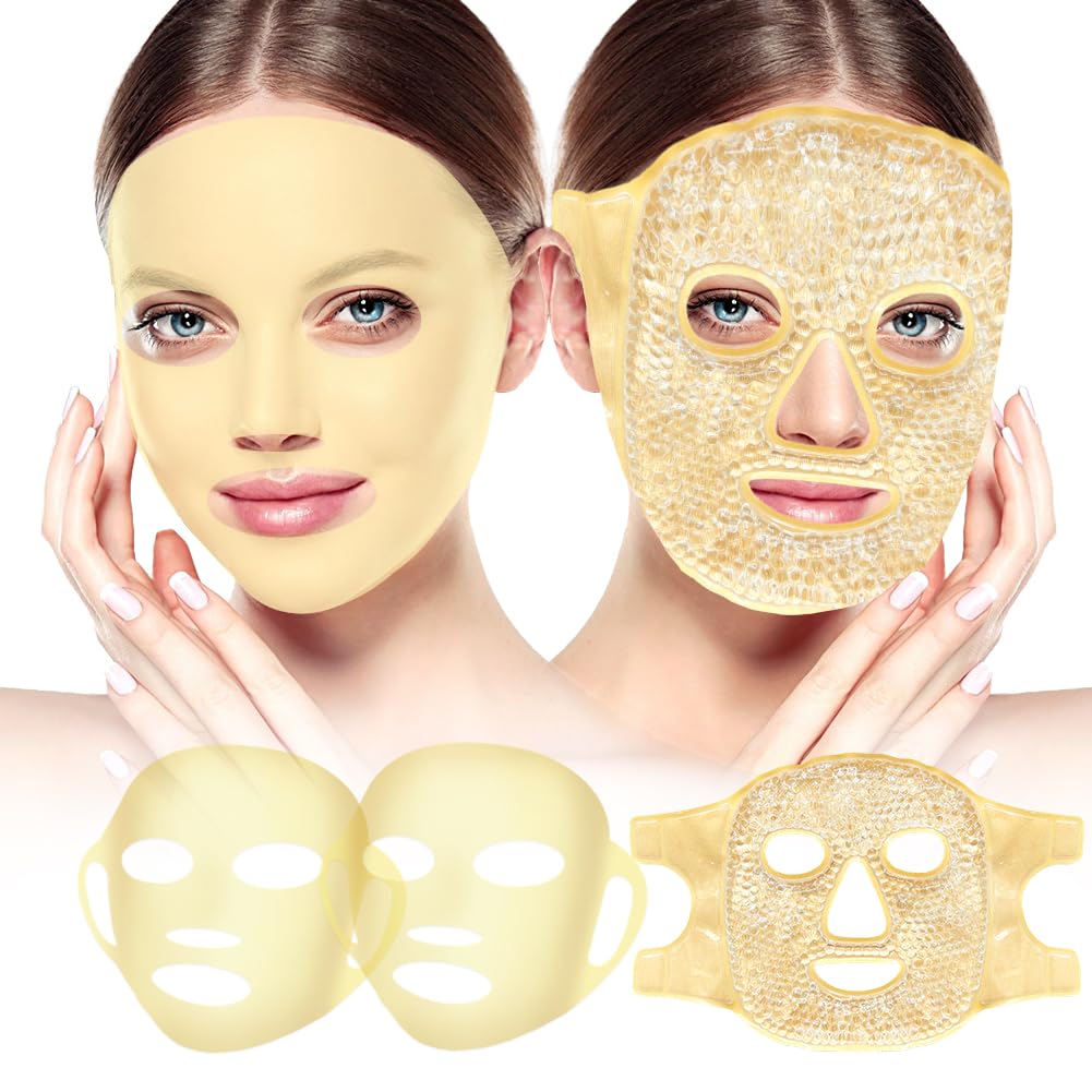 Face Ice Pack och 2 Packs Silicone Face Mask Cover, Full Facial Frozen Masks Hot Cold Face Compress Reusable Skin Care Set för kvinnor för Puffiness Swelling Relief Beauty Spa Essentials