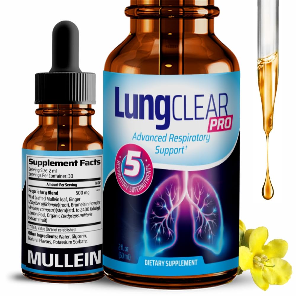 Lung Support Supplement Drops med Wild Mullein Leaf Extract för lungor och Mucus Relief Support - 2 Fl oz