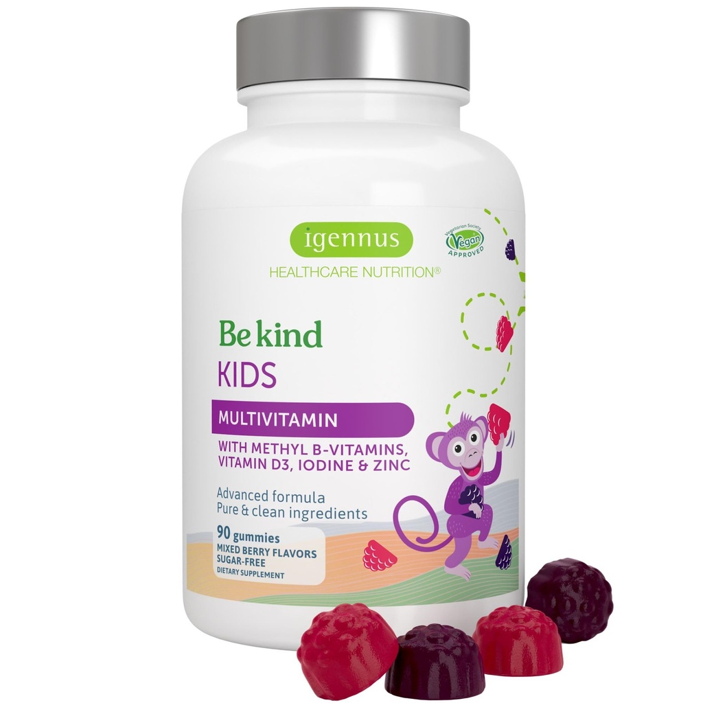 Igennus Methylated Kids Multivitamin Gummy, MTHFR, No Artificial Sweeteners or Flavors, Sugar Free, Age 4+, 90 Natural Berry Flavor Gummies från Fruit Powder, Non-GMO, Halal, Clean Label