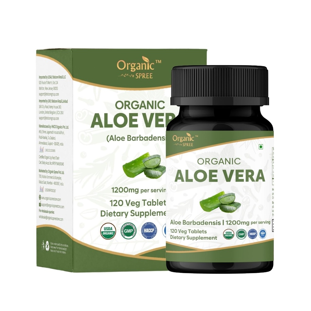 Aloe Vera tabletter | Aloe Barbadensis (Aloe Vera) | USDA Organic | Stöder Digestion & Skin Health | Dietary Supplement 120tab