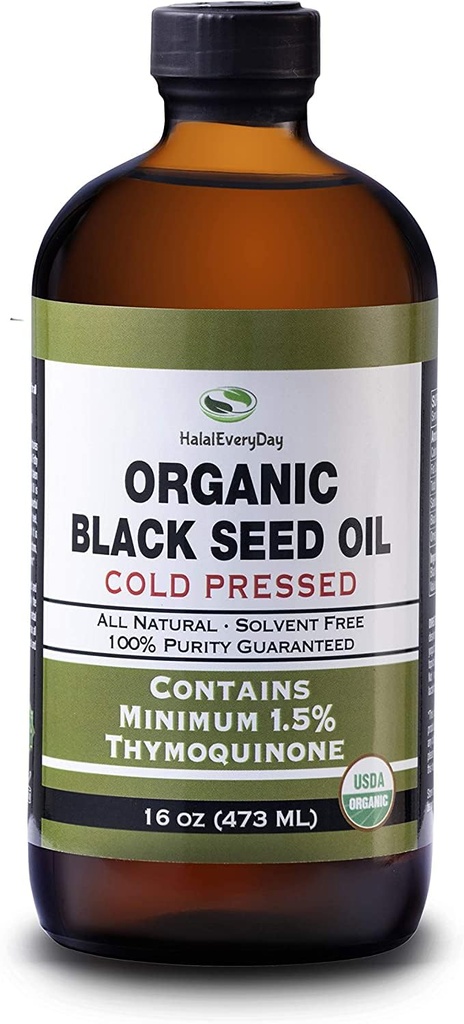 Organic Black Seed Oil - USDA Certified Cold Pressed Glass Bottle Över 1,5% Thymoquinone 3X styrka turkisk Black Cumin Nigella Sativa icke-GMO 100% ren Blackseed Oil (32oz Glass (2X16) flaska)