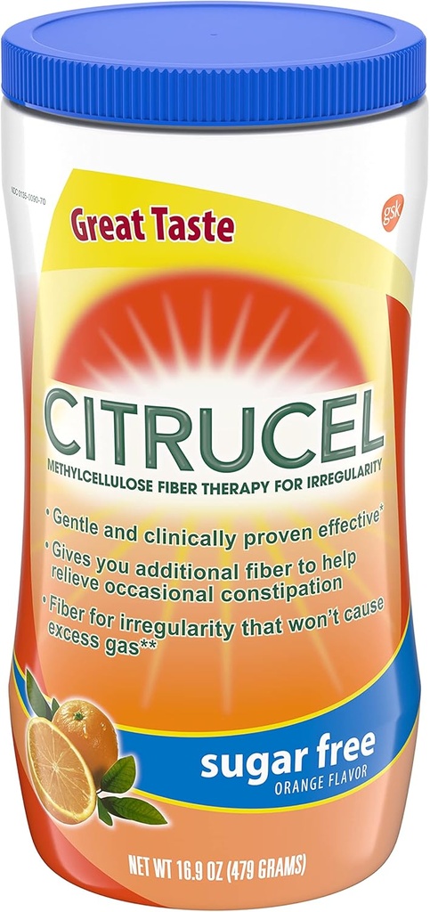 Citrucel Sugar Free Orange Flavor Methylcellulose Fiber Therapy Powder för reglering, 16,9 uns, Pack 4