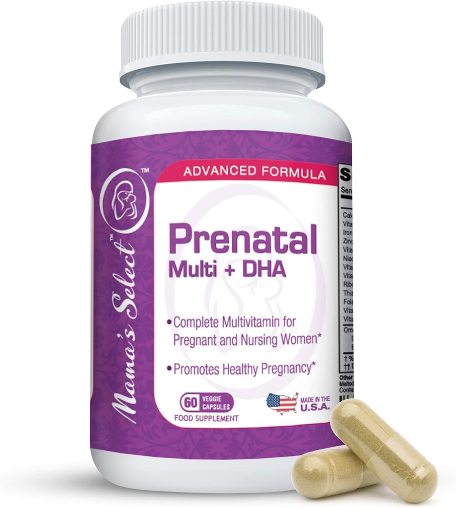Mama's Select Prenatal Vitamins for Women with Iron, Vitamin D, DHA and More for Pregnant Women, Methyl Folate Safe for MTHFR - Gentle on Stomach, 60 Veggie Capsules