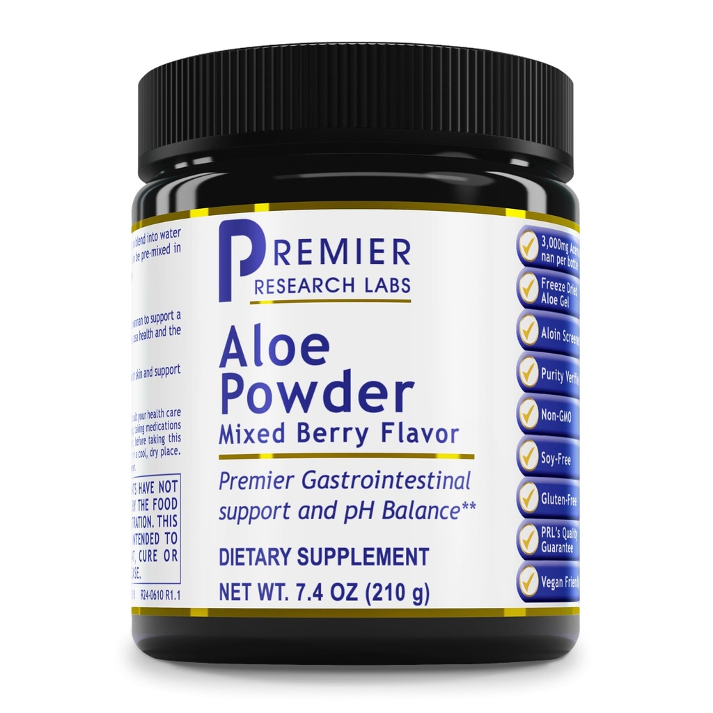 Premier Research Labs Aloe Powder - Aloe Vera Powder, Aloe Vera Drink Mix för hud och matsmältning, Powder Aloe Barbadensis Leaf Extract med Acemannan, Freeze Dried - Mixed Berry, 7.4 Oz (30 portioner)