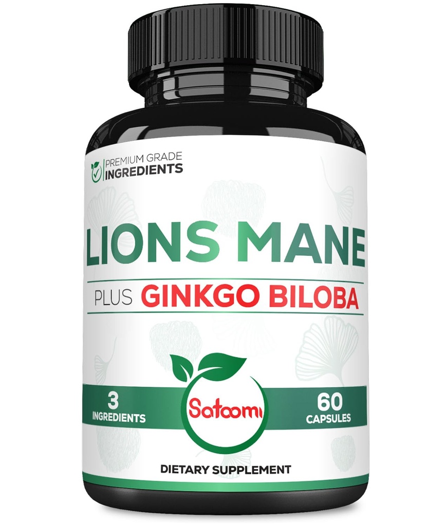 Lions Mane med Ginkgo Biloba Supplement - 60 kapslar - Extra styrka för Restful Mind, Hjärnhälsa, immunsystem och fokus - Glutenfri, icke-GMO