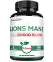Lions Mane med Ginkgo Biloba Supplement - 60 kapslar - Extra styrka för Restful Mind, Hjärnhälsa, immunsystem och fokus - Glutenfri, icke-GMO