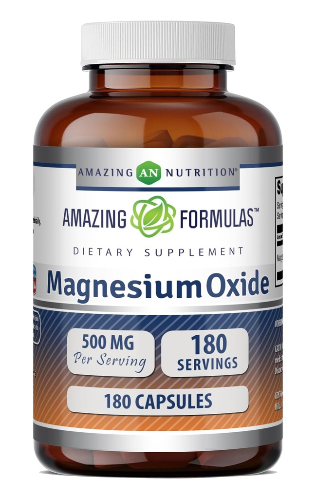 Fantastiska formler Magnesium Oxide Supplement | 500 Mg Per Servering | 180 kapslar | Icke-GMO | Glutenfri | Tillverkad i USA