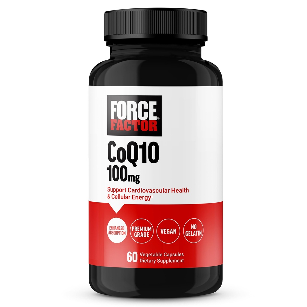 Force Factor CoQ10 100mg, Coenzyme Q10 Heart Health Supplement med förbättrad absorption, Premium Grade Coq 10, Vegan, Dairy Free, Gluten Free och Non-GMO, 60 Vegetable Capsules