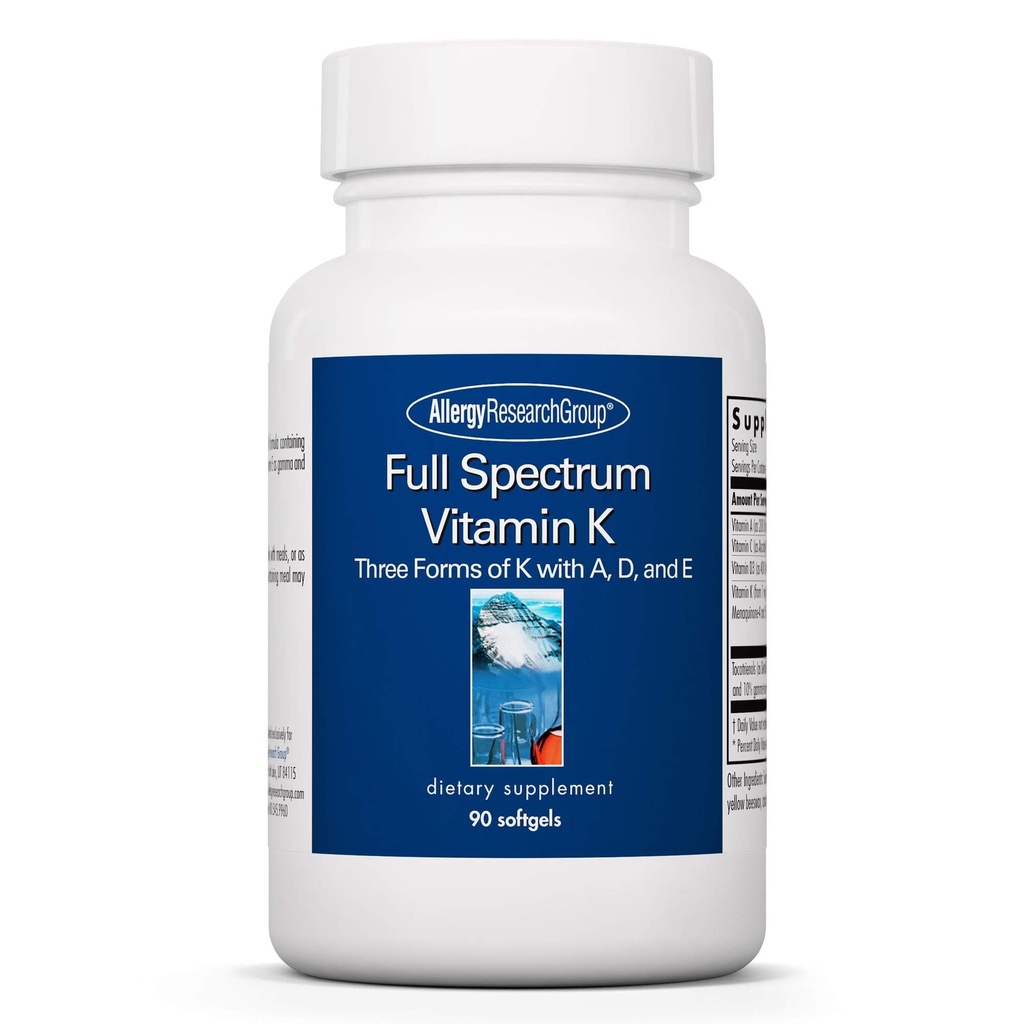 Allergy Research Group Full Spectrum Vitamin K - Vitamin K1 och K2 Supplement, Vitamin K Complex, MK-4, MK-7, Vitamin D3, Vitamin A - 90 Count