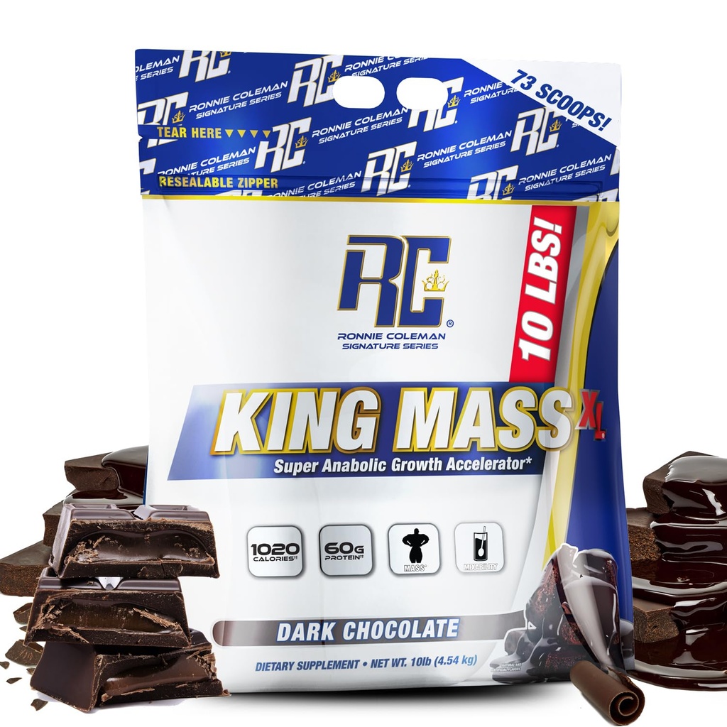 Ronnie Coleman Signature Series King Mass XL Mass Gainer Protein Powder - Dark Chocolate Weight Gainer med 60g Protein, 180g kolhydrater, 1000 + kalorier, kreatin och glutamin - 10 pund